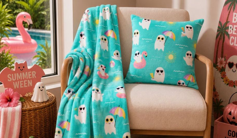 Summerween throw blanket and pillows