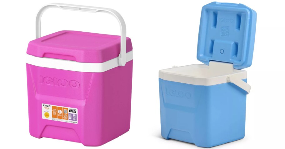 pink and blue Sun Squad Igloo coolers