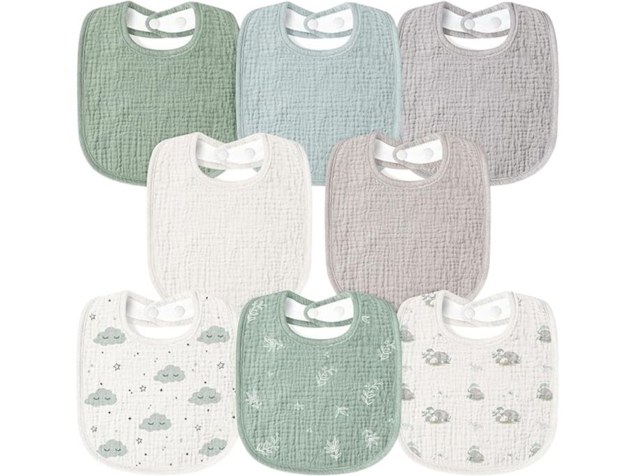 eight baby muslin bibs