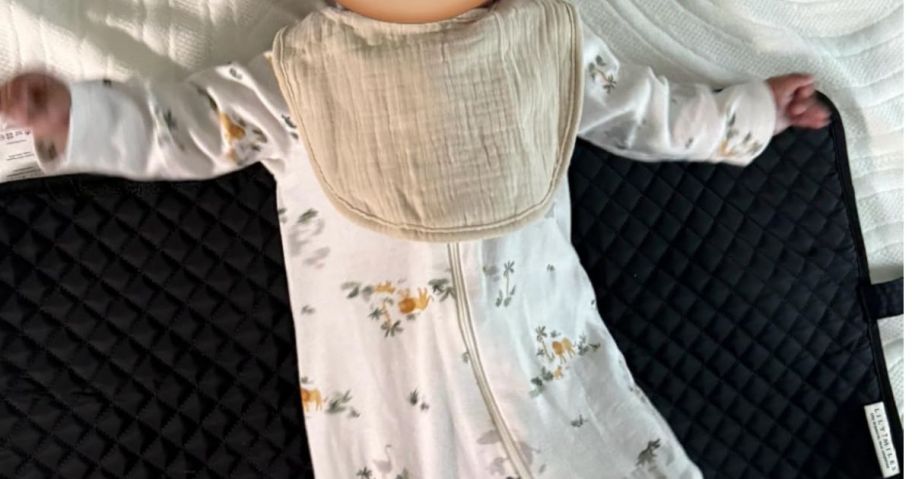 baby wearing muslin baby bib