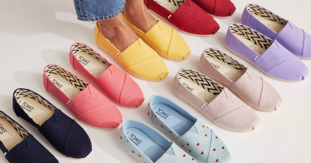 different colored toms shoes