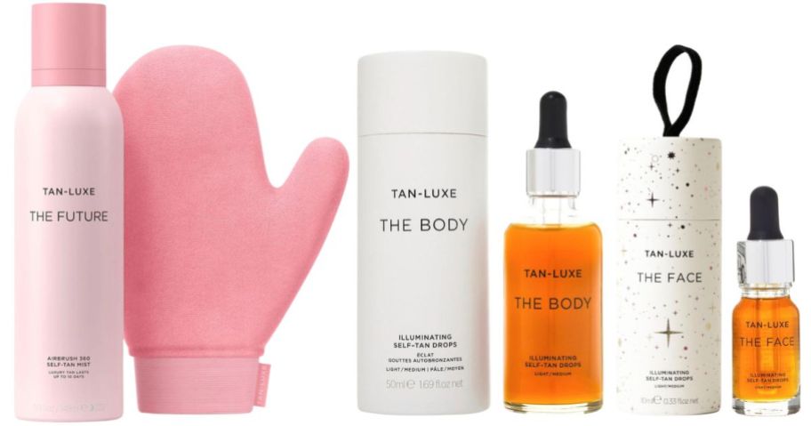 Tan Luxe Future Mist w Pink Mitt Applicator and Tan Luxe Body Drops & Face Bauble Set