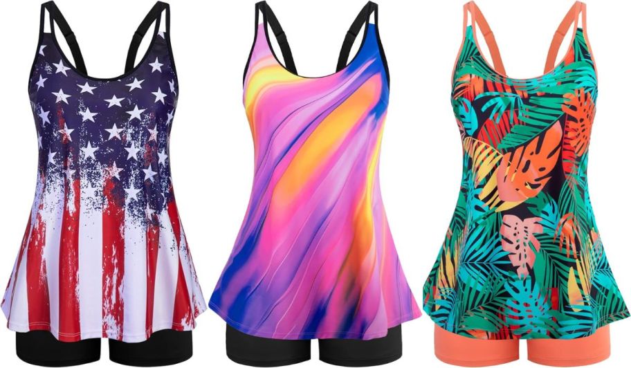 Three different color tankini swim 