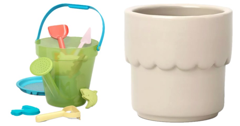 beach toys and planter