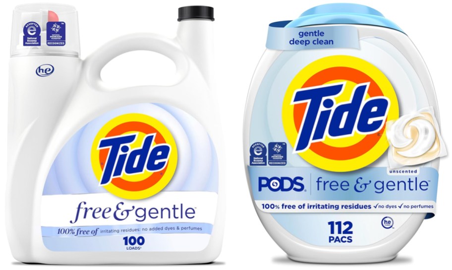Tide Free & Gentle Laundry Detergent 132oz Bottles and Tide PODS Free & Gentle Laundry Detergent Pacs 112-Counts