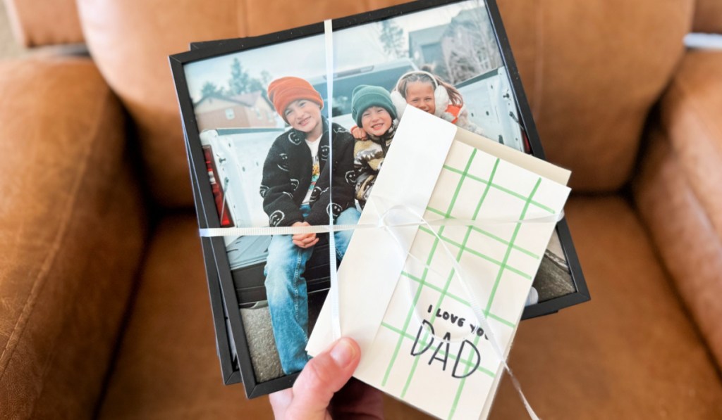 hand holding tilepix with father's day card