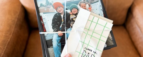 hand holding tilepix with father's day card