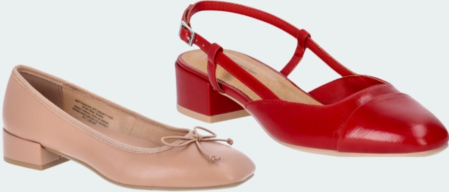 block heel ballet flat and red slingback