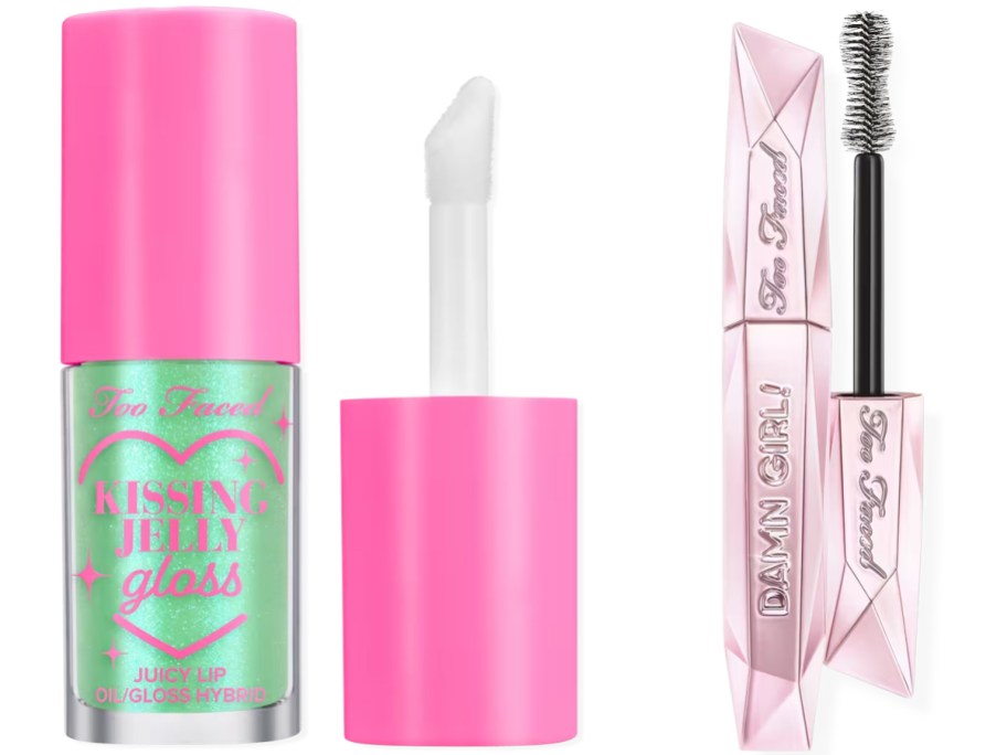 Too Faced Kissing Jelly Hydrating Lip Oil Gloss and Damn Girl! 24-Hour Volumizing Mascara