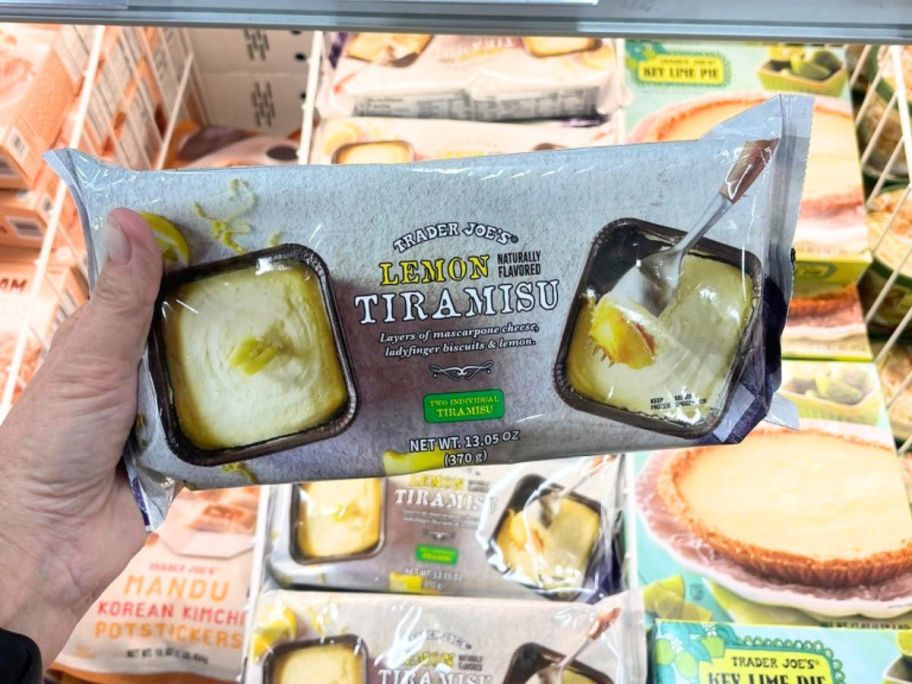 Trader Joe's Lemon Flavored Tiramisu in hand in store