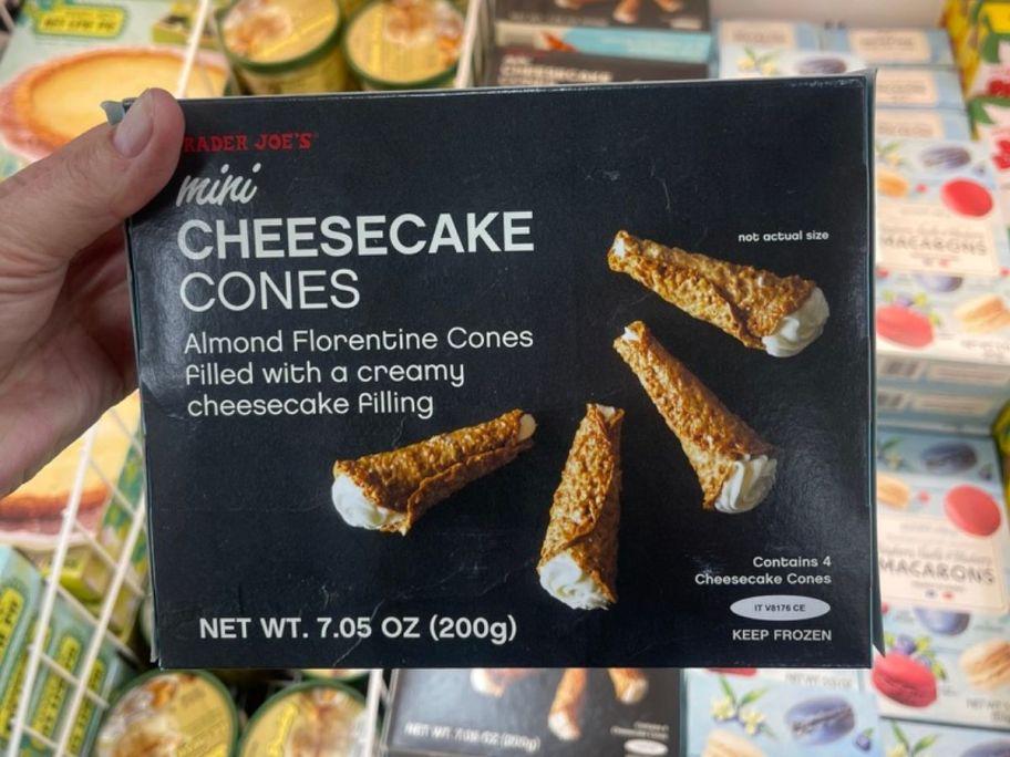 Trader Joe's Mini Cheesecake Cones in hand in store