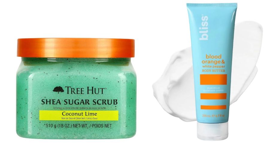Tree Hut Coconut Lime Body Scrub 18oz and Bliss Blood Orange & White Pepper Body Butter Cream 6.7oz