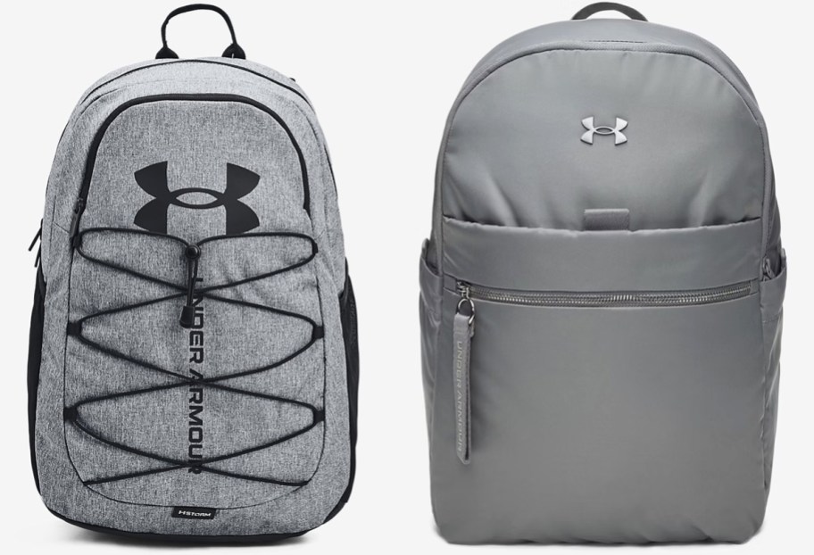 two grey under armour backpacks