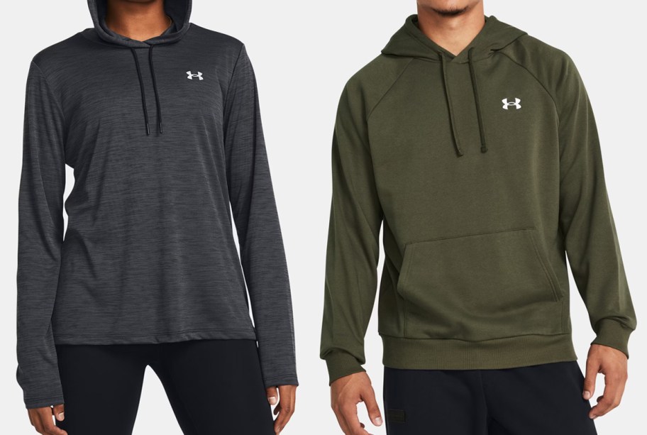 woman in black hoodie and man in green hoodie