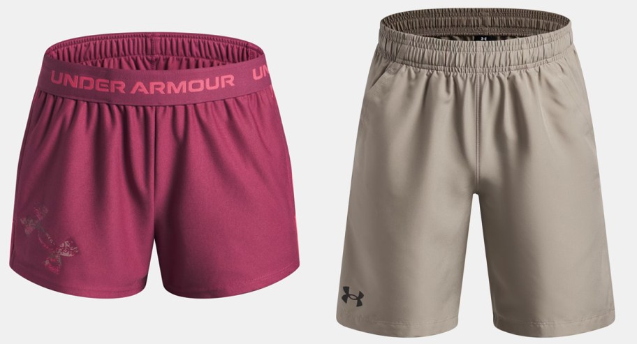 pairs of maroon and tan shorts