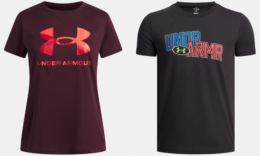 maroon and black under armour tops