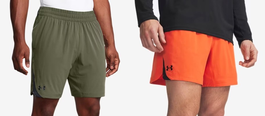 men in green and orange shorts