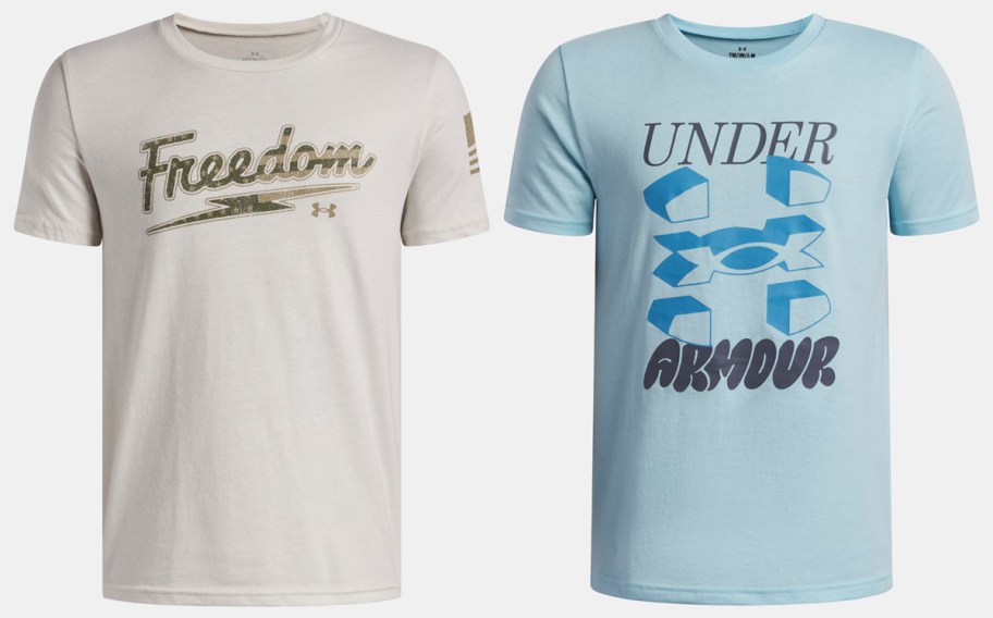 white and blue under armour shirts
