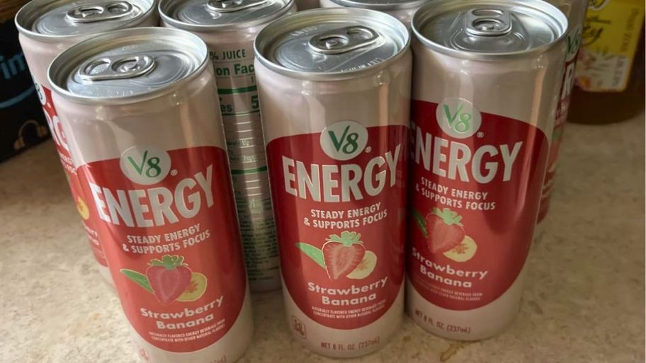 V8 energy strawberry cans