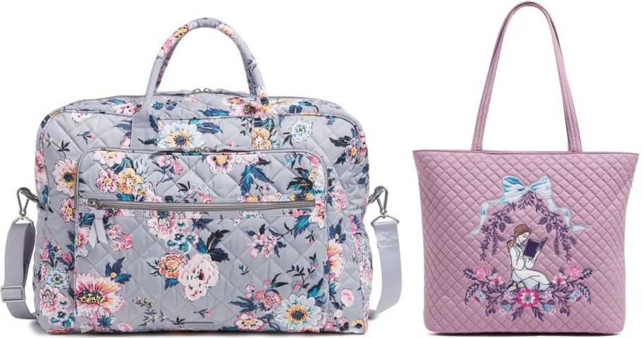 Stock images of a vera bradley weekender and disney beauty and the beast bag with Belle