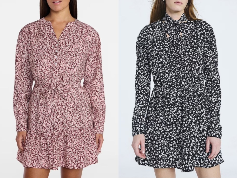 stock images of women wearing time and tru and scoop brand long-sleeved dresses from walmart