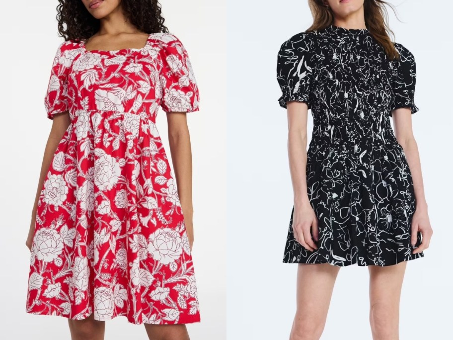 stock images of women wearing scoop and time and tru brand dresses from walmart