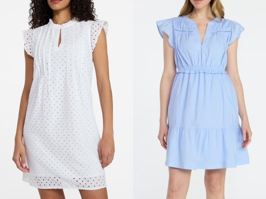 women wearing flutter-sleeve dresses from walmart