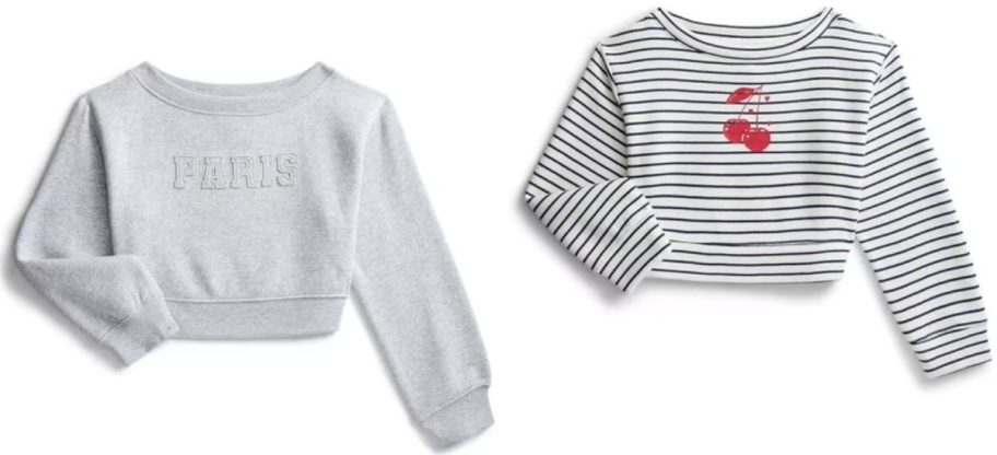 Stock images of two girls Weekend Academy sweatshirts from Walmart