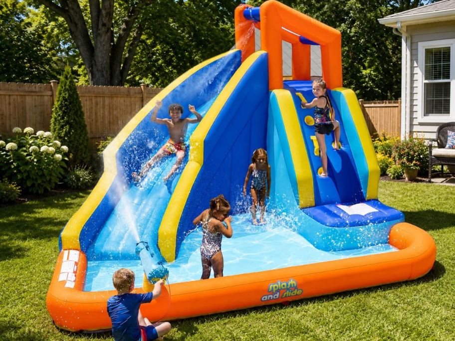 Sportspower Big Wave II Inflatable Water Slide w/ Climbing Wall & Splash Pool