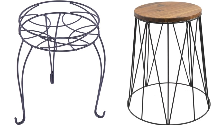 two black metal plant stands