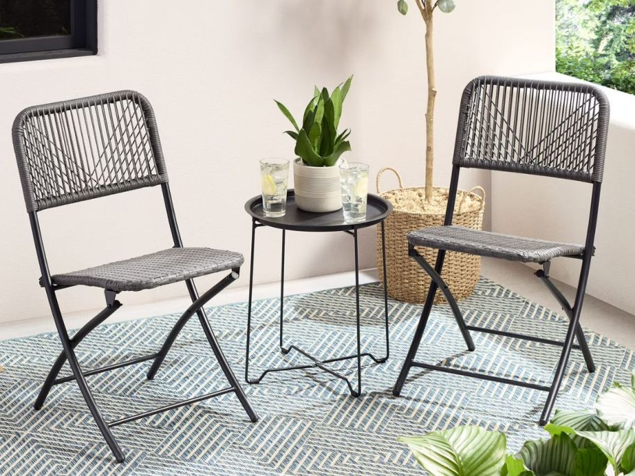 Mainstays 3-Piece Steel and Wicker Rope Folding Outdoor Patio Bistro Set