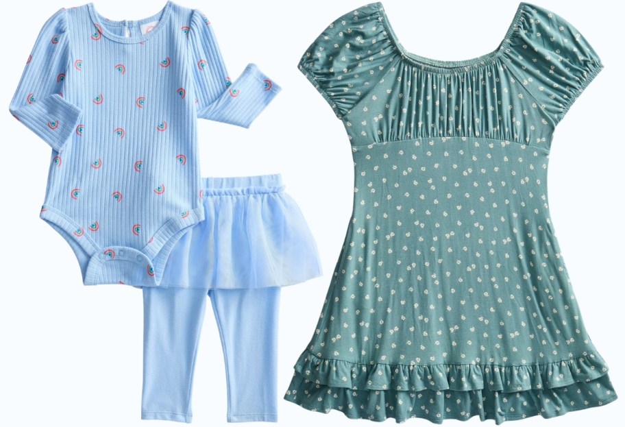 toddler girls body suit and skegging and girls puff sleeve dress