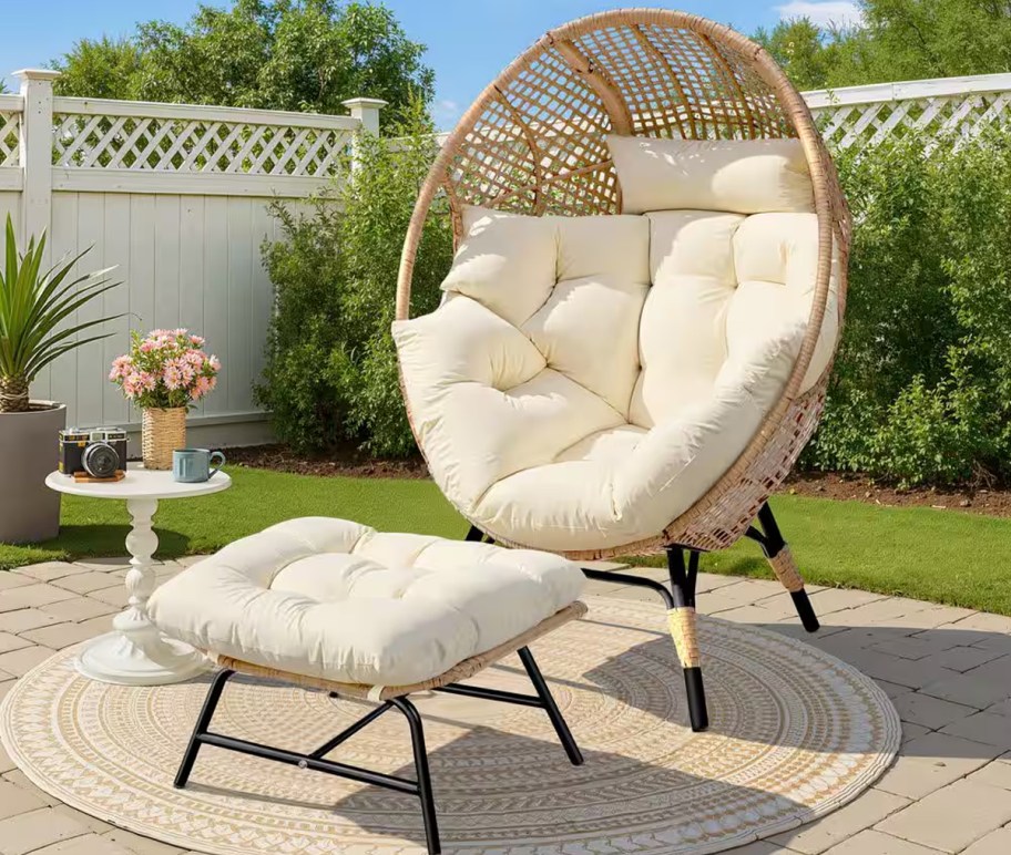 egg chair with ottoman on patio