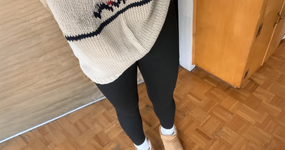Woman wearing a pair of Leggings on sale from Amazon