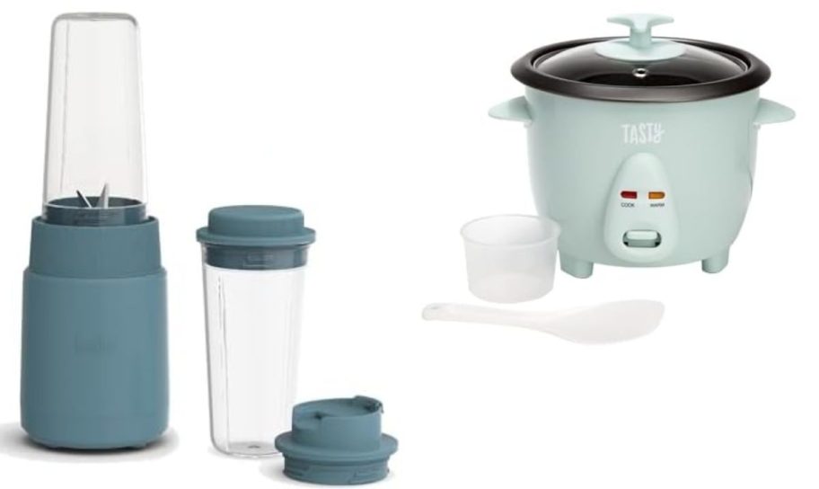 Stock image of personal blender and mini rice cooker