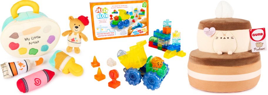 artist plush, jelly construction vehicles, and pusheen plush