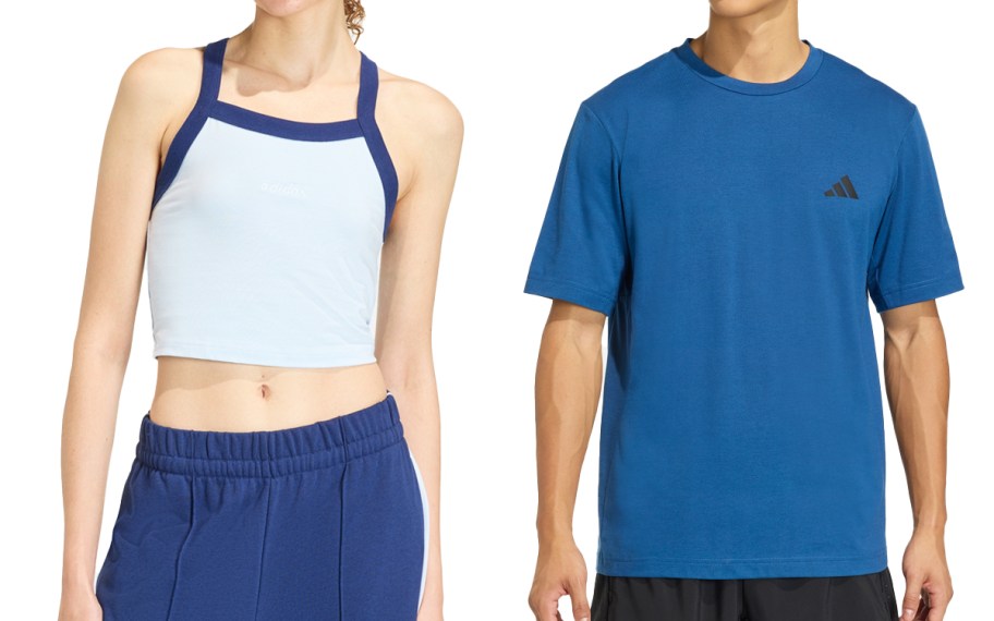 woman in white tank and man in blue shirt