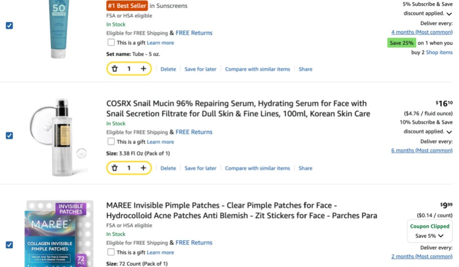 screenshot of amazon order
