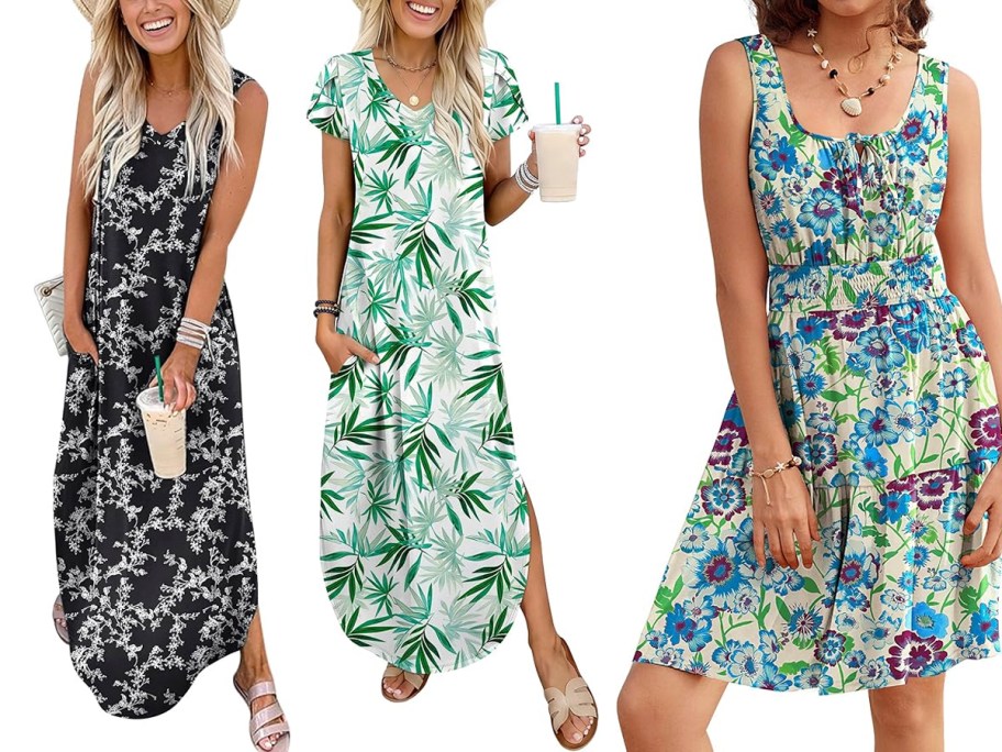 women wearing black and green dresses 