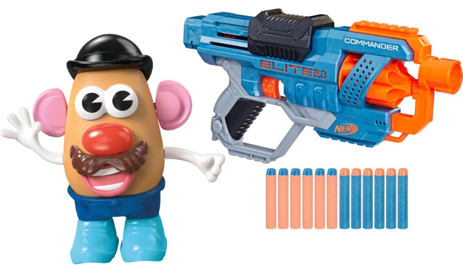 mr potato head toy and toy blaster