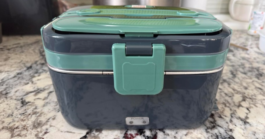 heated lunch box on a kitchen counter