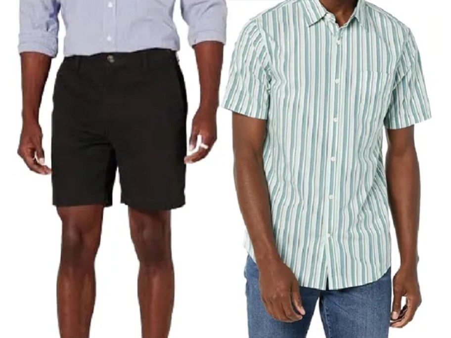men wearing black shorts and green striped top