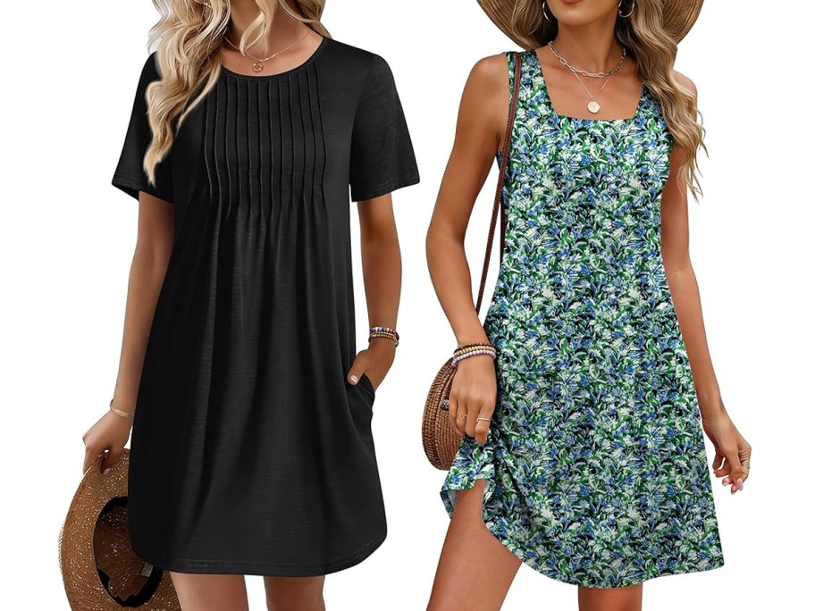 women wearing black and floral dress 