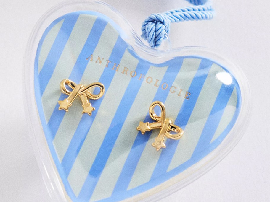 gold heart bow earrings 