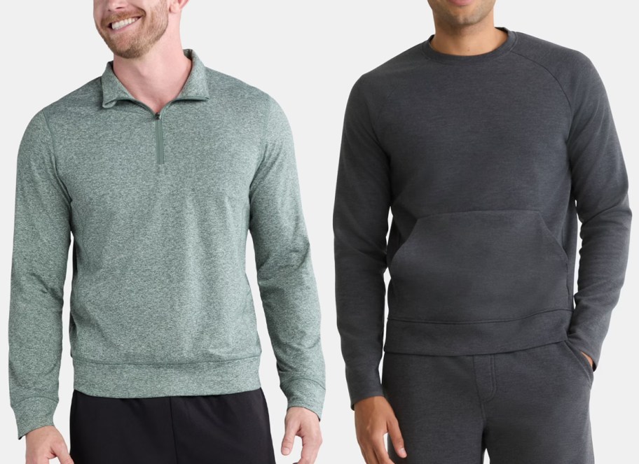 men wearing green and gray sweaters 