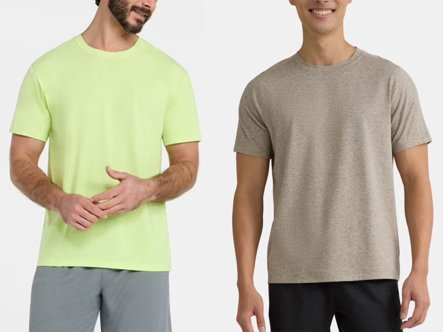 men wearing green and tan shirts 