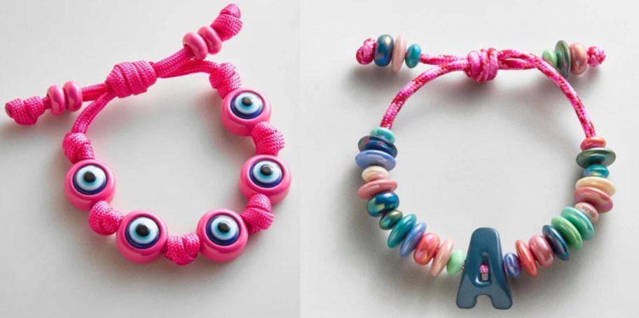pink eye and initial bracelets
