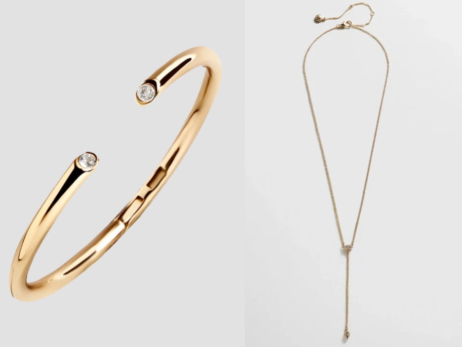 gold cuff and gold necklace