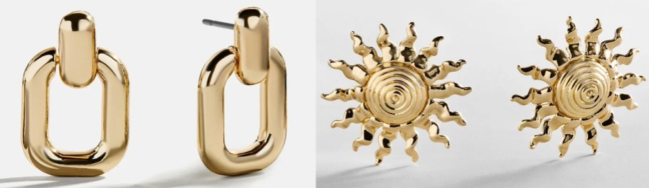 gold square and sun earrings
