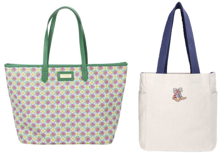 green floral tote with cowboy boot bag 